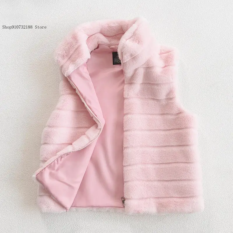 Women\'s Warm Zipper Faux Fur Sleeveless Vest In Pure Color Stand Collar Jacket for Spring and Autumn