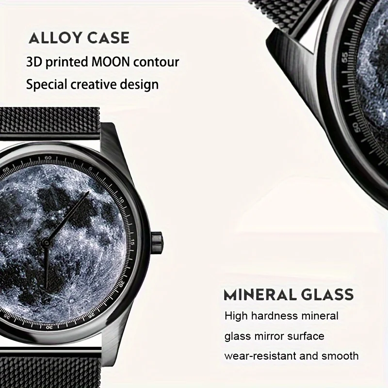 Modello Moon Crater, orologio di moda creativa con superficie strutturata stampata in 3D