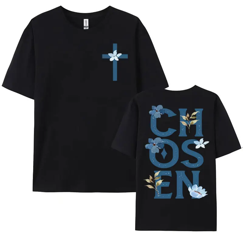 Chosen Floral Aesthetic Bible Verse T Shirts Women's Trendy Christian Clothes T Shirt Men's Harajuku Gothic Short Sleeve T-shirt