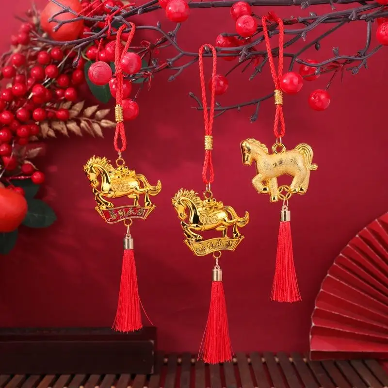 2026 سنة الحصان الجدار الشنق حلية الذهب الأحمر سيارة الداخلية قلادة محظوظ التميمة السنة الجديدة هووسورمينغ هدية الديكور #2
