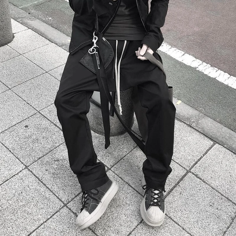 

Low Waist Drop Crotch Straight Leg Men's Casual Pants Pure Color High Street Loose Fit Youthful Sle Spring Season All-Match