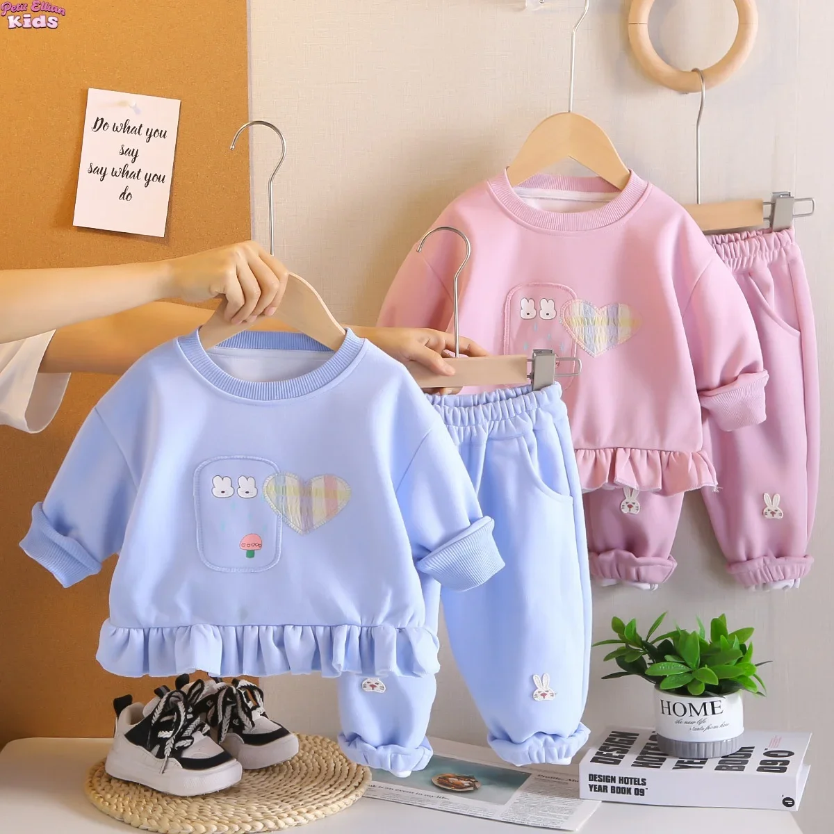

Baby Girl Clothes Cotton Ruffle Sweatshirt Set 1-6Y Kids Boys Rabbit Heart Print Pullover and Pants Casual Spring Autumn Outfit