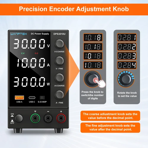 Imagen 2 del producto Wanptek 30V 5A 10A fuente de alimentación CC pantalla de dígitos ajustable fuentes de alimentación de laboratorio regulador de voltaje 60V 5A 120V 3A reparación