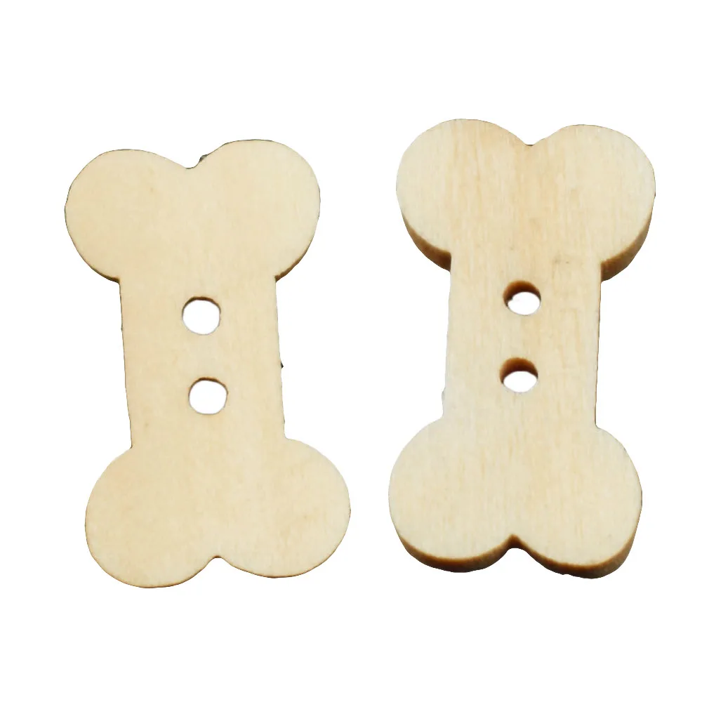 50PCS 2-Holes Random Bulk Mixed Dog Bone Wooden Button Sewing Accessories Decorative Buttons Handmade Scrapbooking Craft DIY