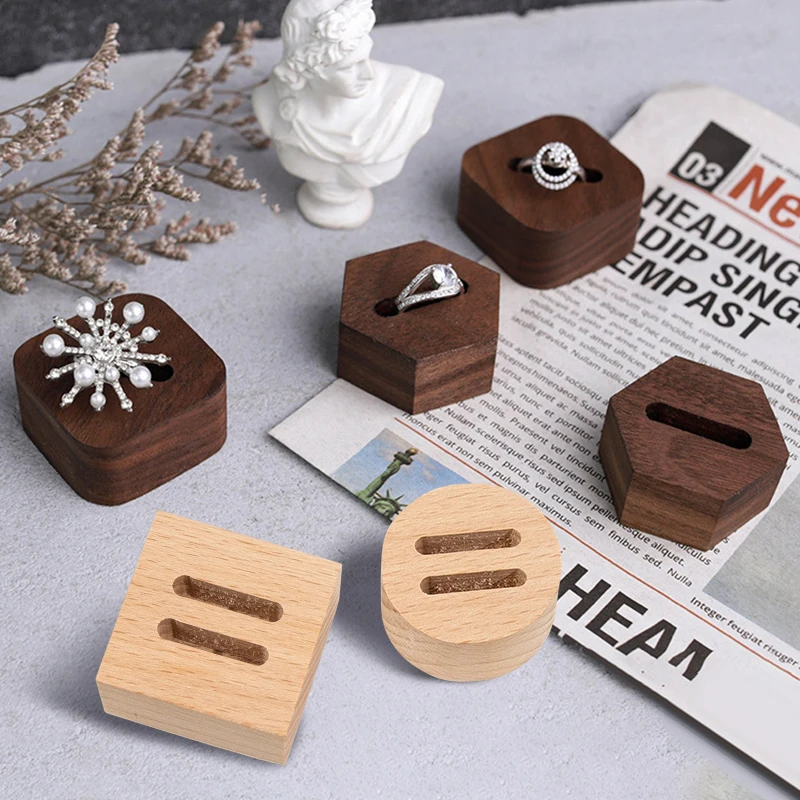 

1Pc Wood Multi-Shape Decorative Ring Display Stand -Single/Double Slot Jewelry Organizer For Counter-Windows Home Display Holder