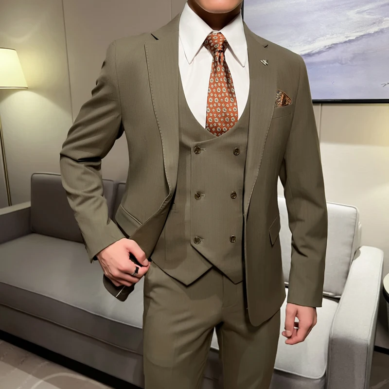 

British Style 2024 Autumn/Winter New Slim-fit Ins Trend (suit + Vest + Trousers) High-end Wedding Business Three-piece Set M-4XL