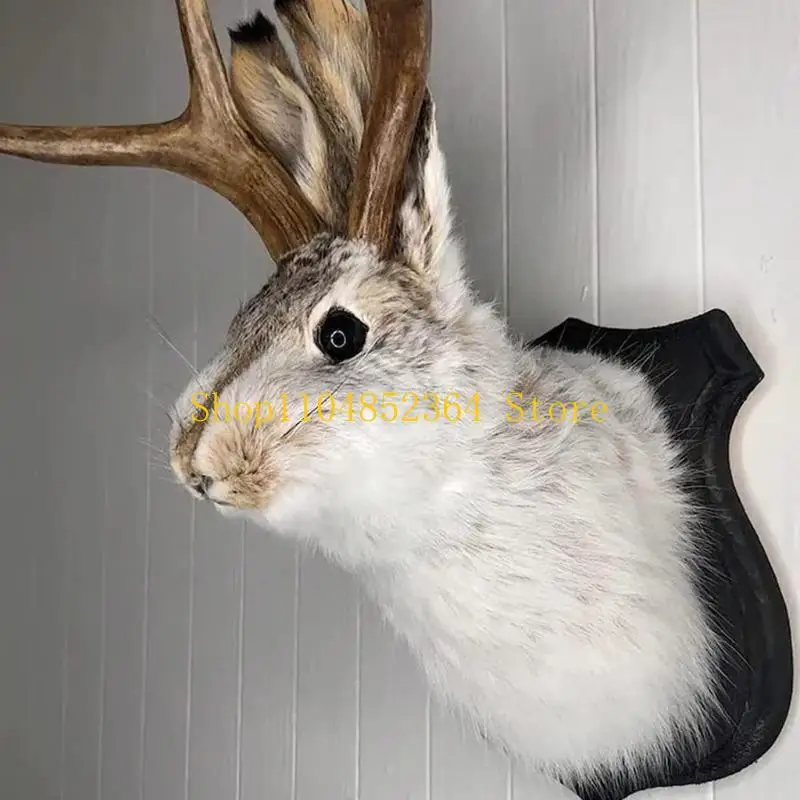 652F Rabbit Head Wall Decor Handmade Resin Antlers Wall Sculpture for Christmas Farmhouse Home Living Room Bedroom Decor
