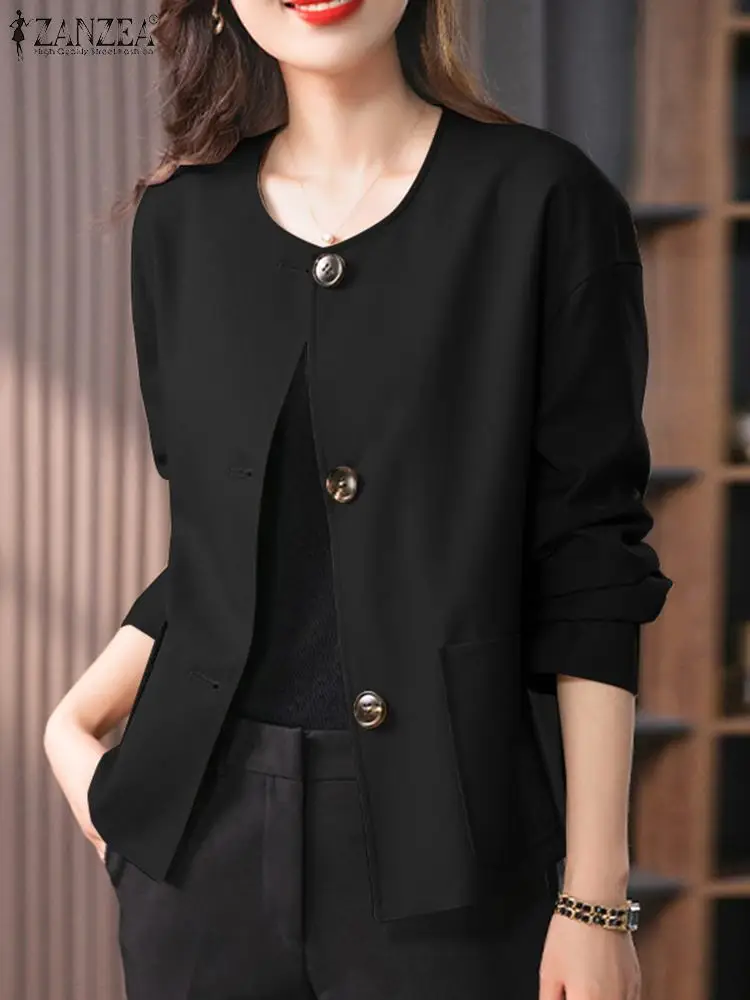 ZANZEA Fashion OL Work Blazer Long Sleeve O-Neck Solid Coats Woman Casual Buttons Jackets Female Vintage Party Shirt Oversized