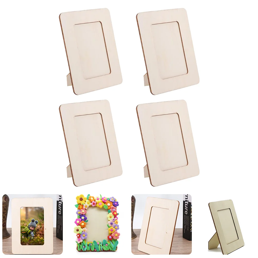 4 Pcs Unfinished Photo Frame Table Top DIY Wooden Picture Child Project Frames