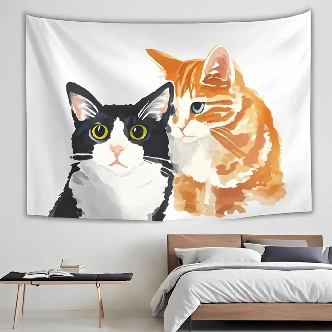 Funny Christmas Cat Tapestry Cartoon Holiday Wall Hanging for Room Decor Bedroom Backdrop Free Hooks Included SimpleInstallation