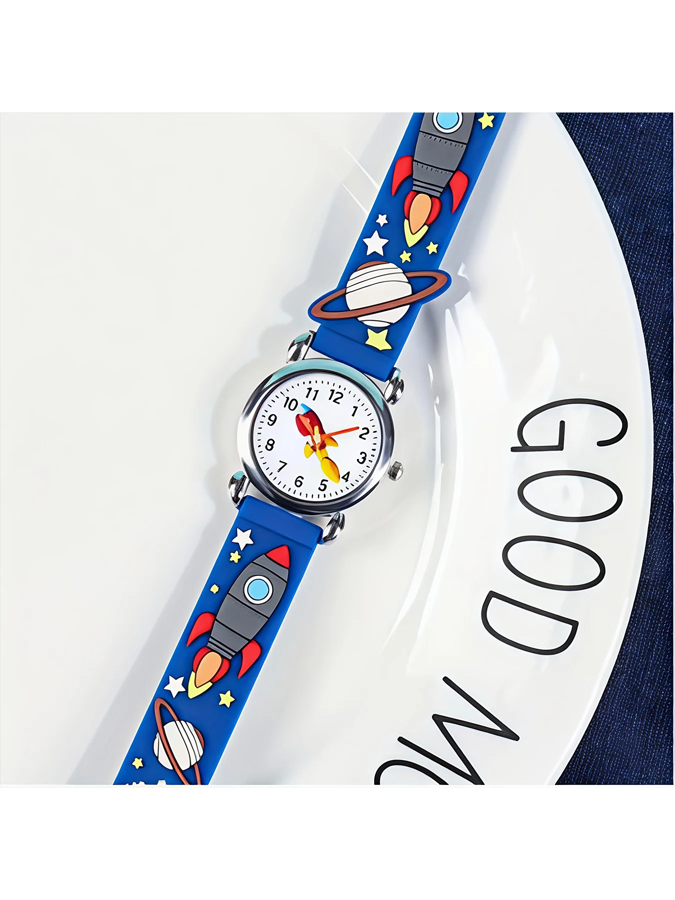 3D Space Rocket Design Silicone Strap Watch - Cartoon Planet Analog Quartz Wristwatch
