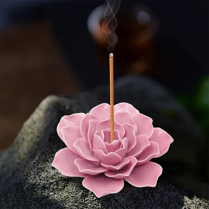 

Handmade Ceramic Flower Incense Holder/Burner - Miniature Figurine for Aromatherapy & Home Decor