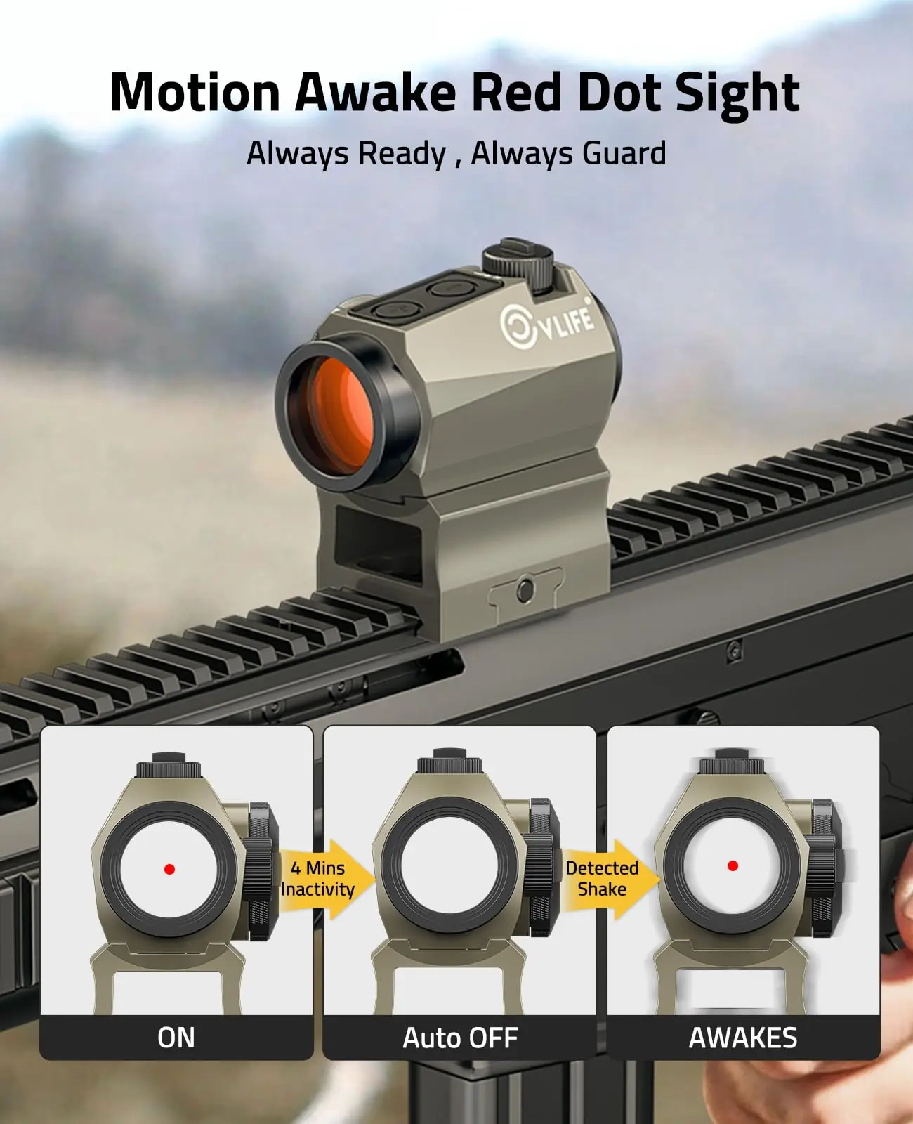 CVLIFE Red Dot Sight Motion Awake 2 MOA Reflex Optics 1x20mm Kompaktowy Luneta Celownicza do Szyny Picatinny 21mm z Absolutnym Co-Witness