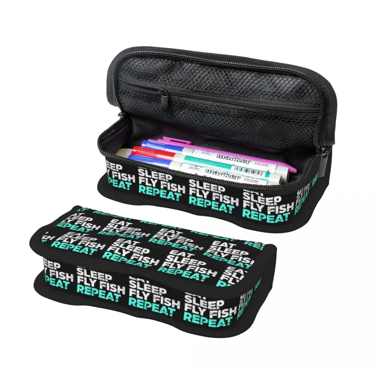 Estuche para lápices con diseño gráfico de pesca con mosca Eat Sleep Fly Fish para niños y niñas, caja para lápices escolar, bolsa para lápices, suministros de papelería, bolsa para guardar bolígrafos