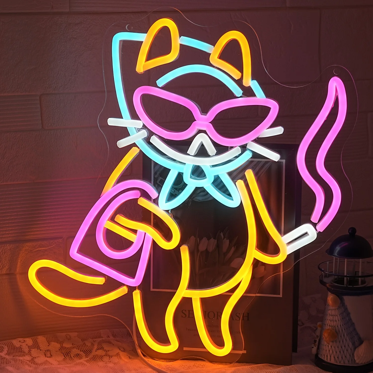 Smoking Female Cat Neon Sign LED Neon Light USB Dimmable Wall Decor for Hotel Bar Home Room Farmhouse Decor Gift for Friend
