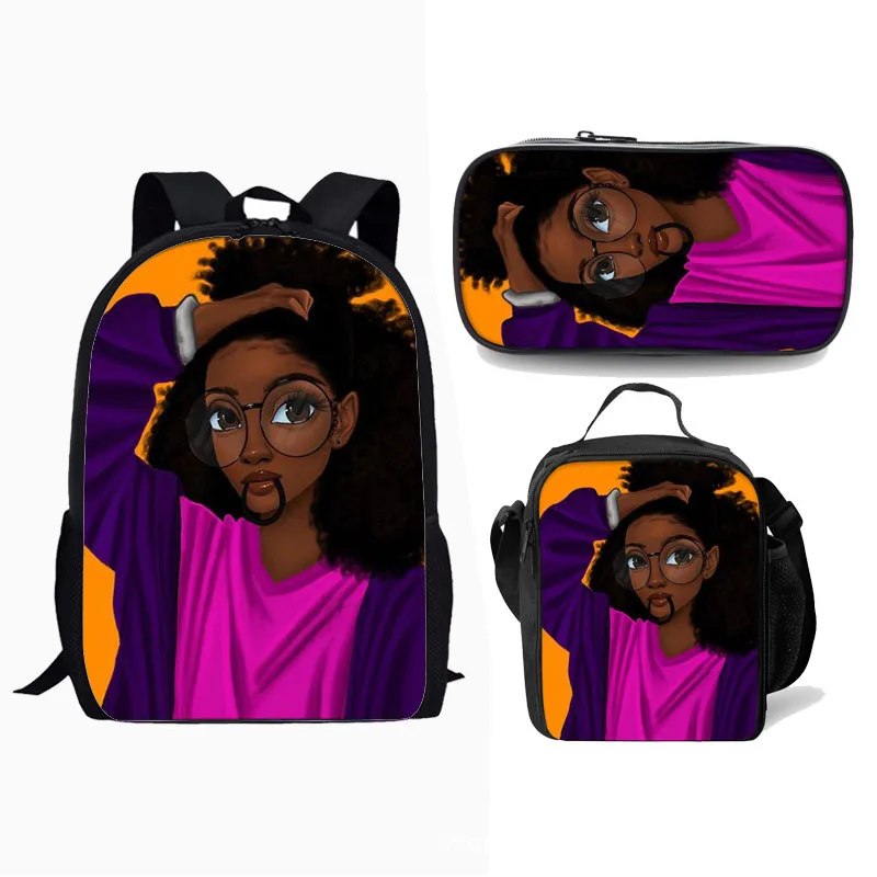 

Classic Novelty black girl African girl 3D Print 3pcs/Set pupil School Bags Laptop Daypack Backpack Lunch bag Pencil Case