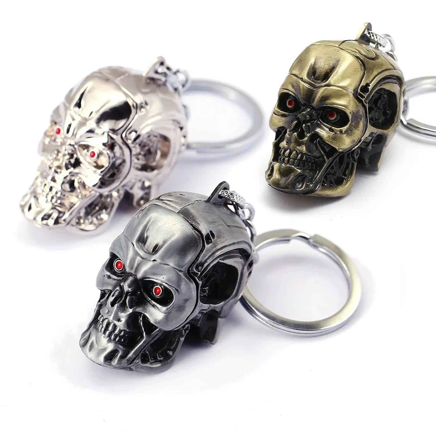 Wholesale 10PCS Vintage Charm Terminator 3D Skull Head Keychain Men Women Fashion Pendant keyring Jewelry Car Key Accessories