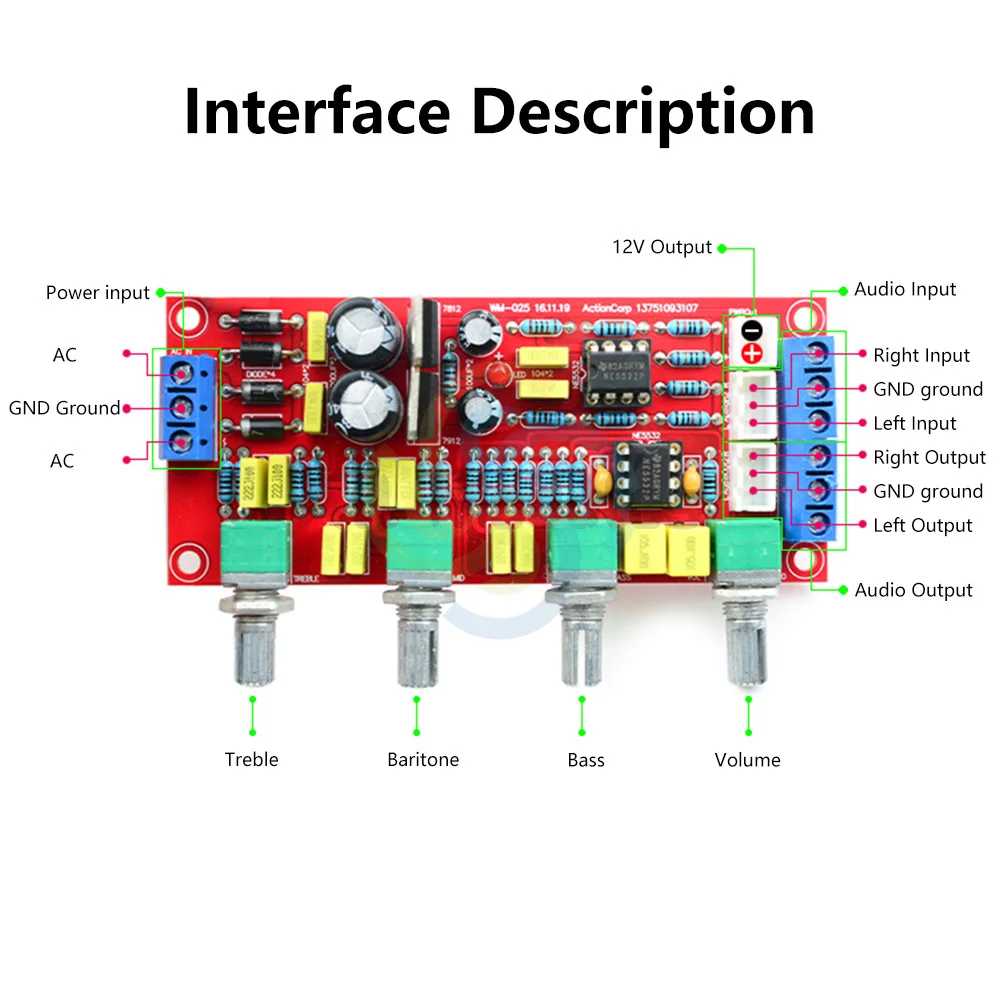 Volume Control Board HIFI NE5532 Tone Board Preamplifier Preamp Module with Treble Midrange and Bass Tone Controls