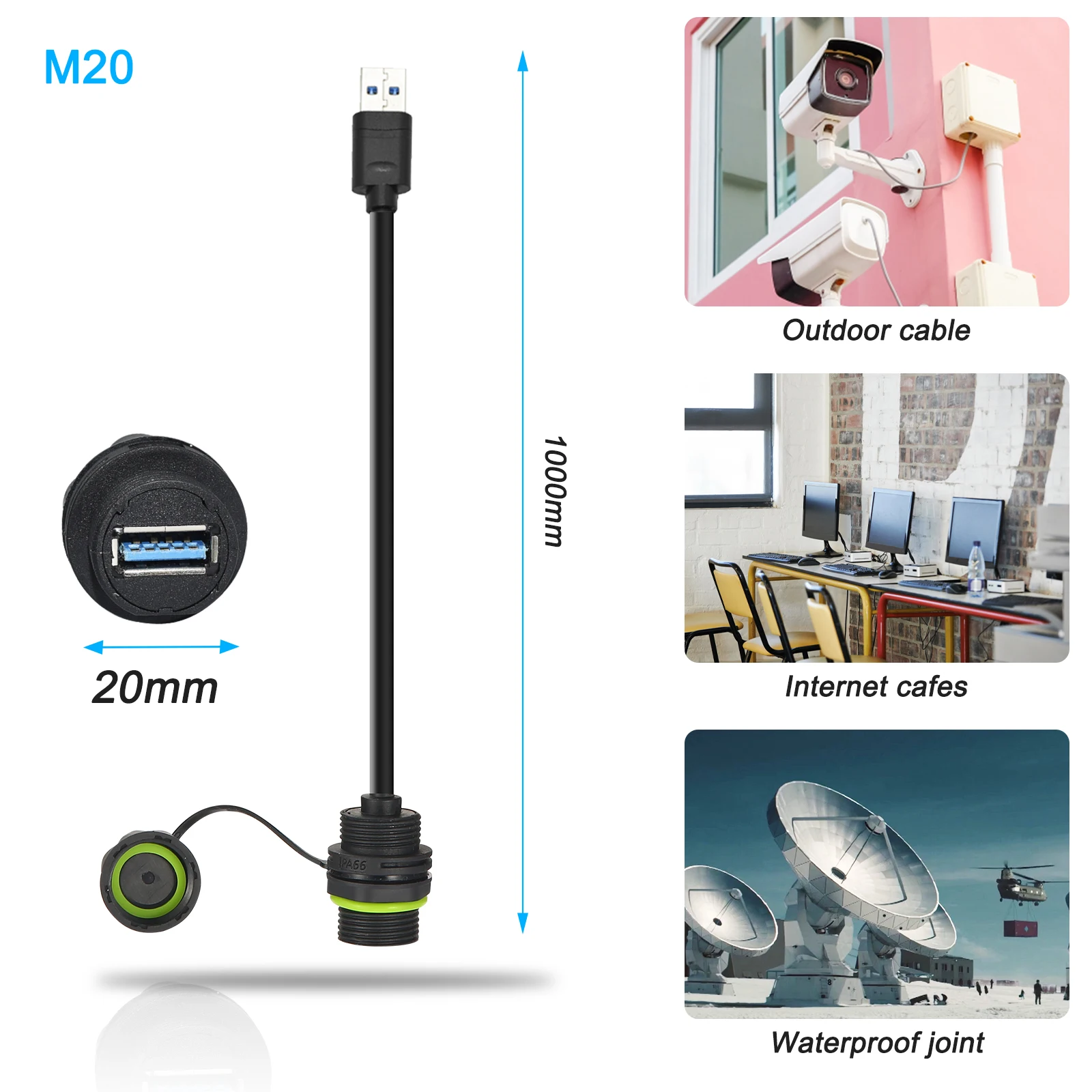 YXY USB3.0 cable IP68 Fast Charging Data USB2.0 USB3.0 Connector Panel Mounting M20 Charger Wire Cord usb connector 500/1000mm