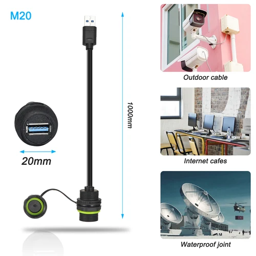 Imagen 2 del producto YXY-cable usb 3,0 IP68 de carga rápida, Conector de datos usb 2,0, montaje en Panel, cargador M20, 500/1000mm