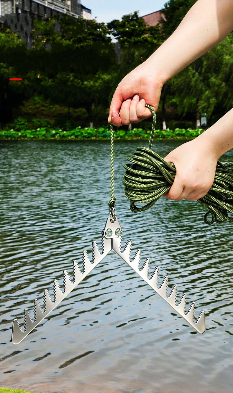 Aquatic Plants Grass Cutter For Fishing Foldable Weeder With 20 Meters Rope Fishing Cleaning Lake Bottom Weeds Removal Tools