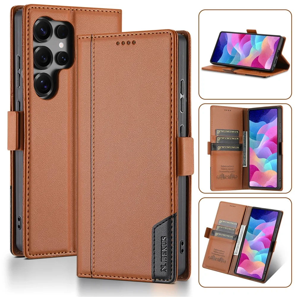 Flip-Leder-Handyhülle für Samsung Galaxy S25 Edge S24 FE S26 S23 Ultra S22 Plus A37 A57 A17 A07 A36 A56 Magnetische Brieftaschenhülle