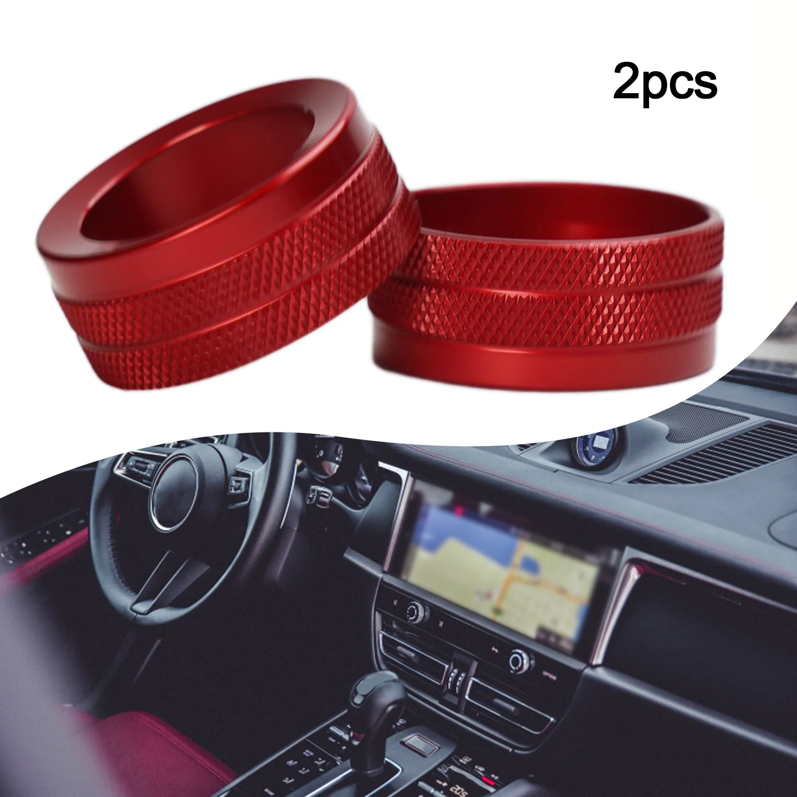 2x Red Alloy Volume Radio Switch Knob Covers For 911 For Cayenne For Macan For Panamera For Panamera Car Interior Accessories