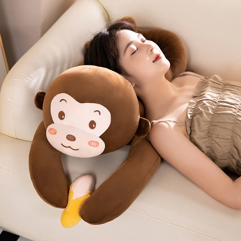 Amusant Kawaii bras longs singe en peluche poupée oreiller chaud câlin marron banane singe en peluche jouet pour garçons et filles apaiser jouet