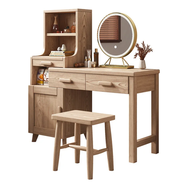 

Комод из цельного дерева, тумба, интегрированный туалетный столик в скандинавском стиле, для небольшой квартиры, современный табурет для макияжа.