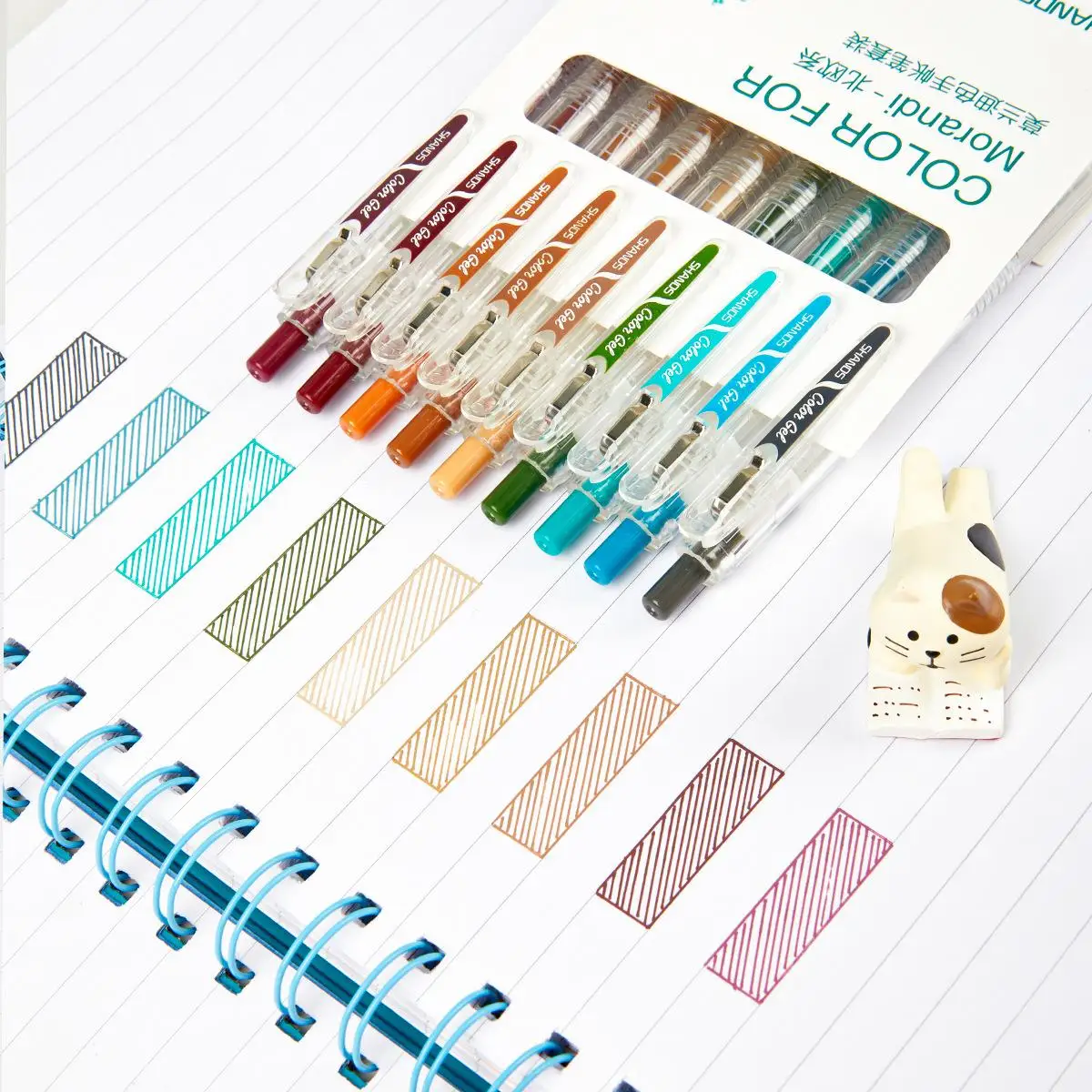 9 PCS Retro Morandi Cute Student Minimalist Click Gel Pen 0.5mm Quick Dry Black Ink Colorful Planner Drawing Pen School Supplies