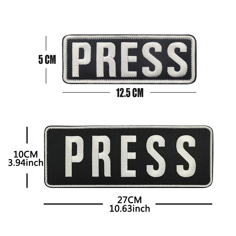 PRESS Large Size Embroidered Patches MEDIA INSTRUCTOR Reflective Luminous Shoulder Appliques Tactical Armband Badges Journalist