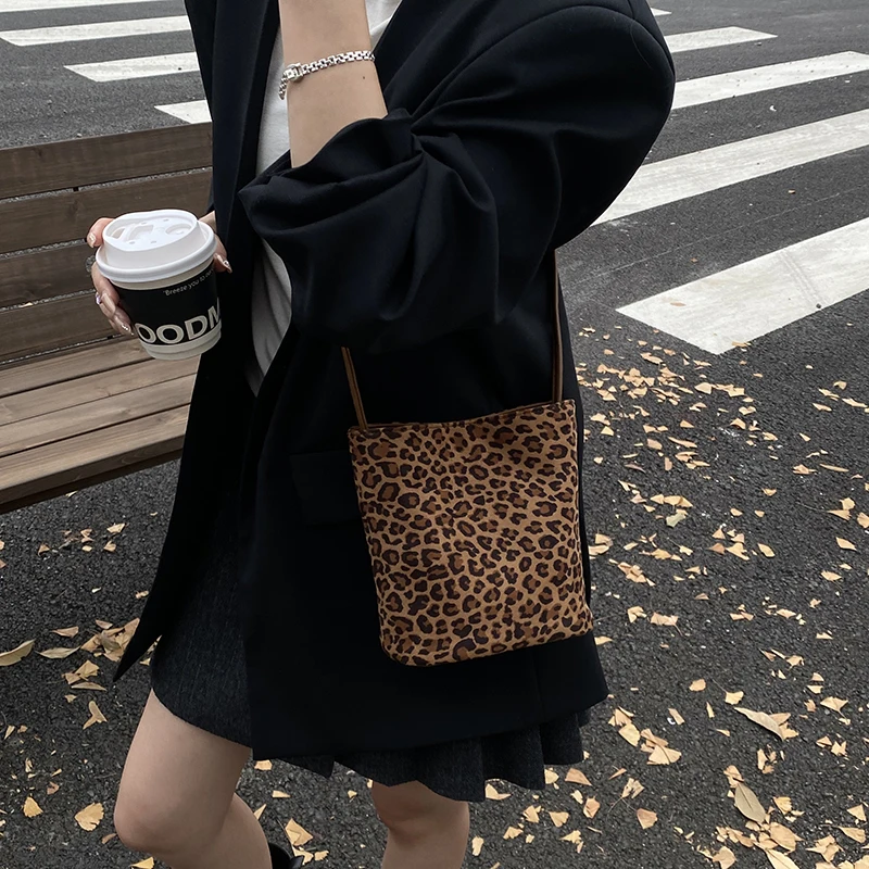 LEFTSIDE Design PU suede Leopard Shoulder Bags for Women 2025 New Winter Crossbody Bag Females ​Luxury Handbags and Purses