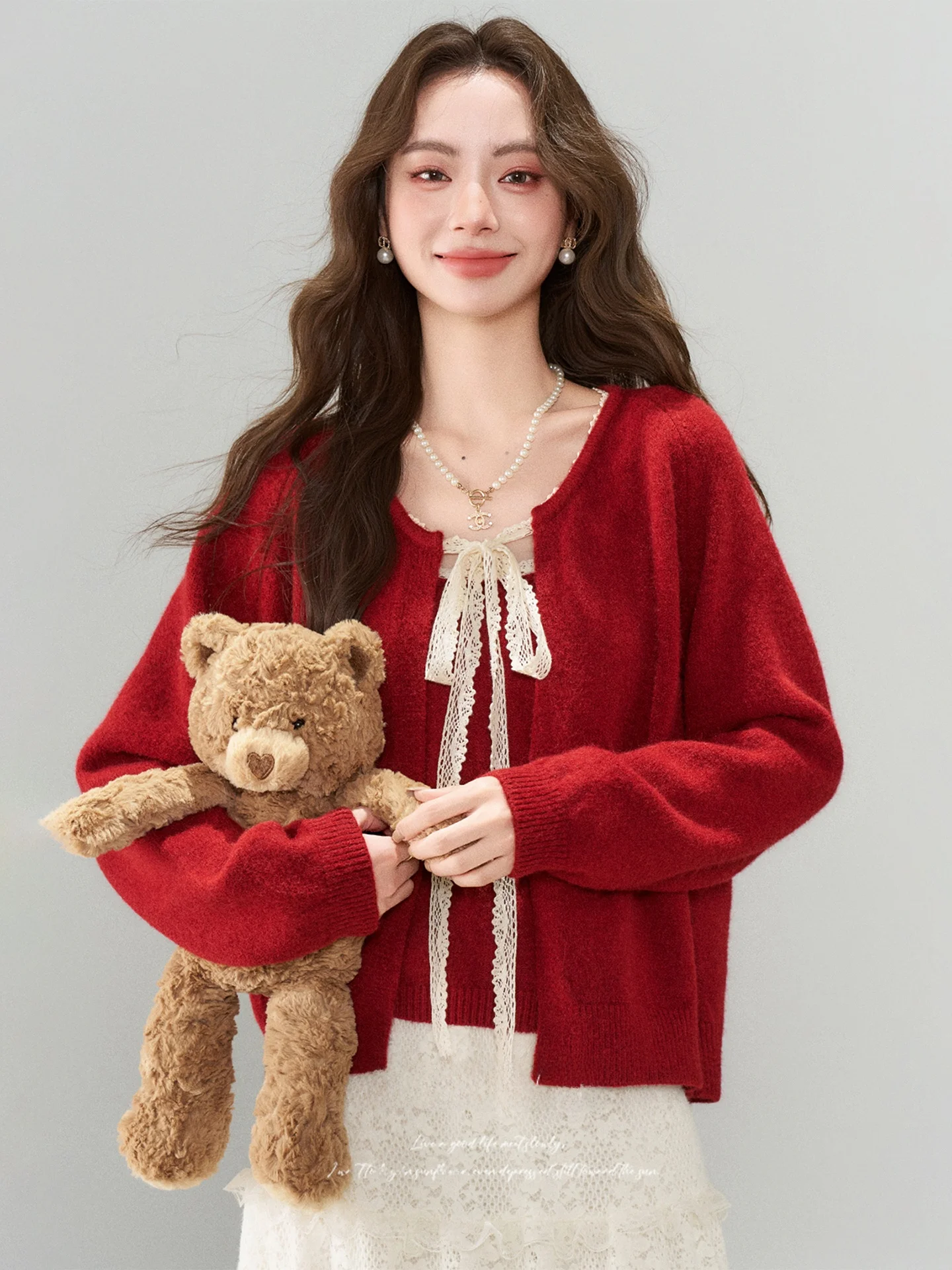 

Новогодний свободный кардиган с узлом, женский осенне-зимний вязаный свитер с длинными рукавами, теплый топ