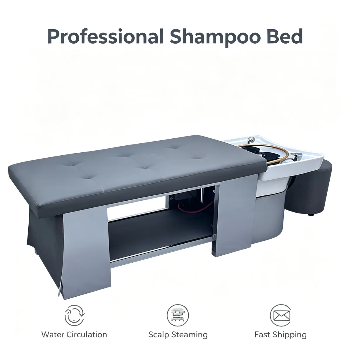 Metal Frame Genuine Leather Thai Massage Shampoo Bed Head Spa Washing Bed For Beauty Salon Barber Shop