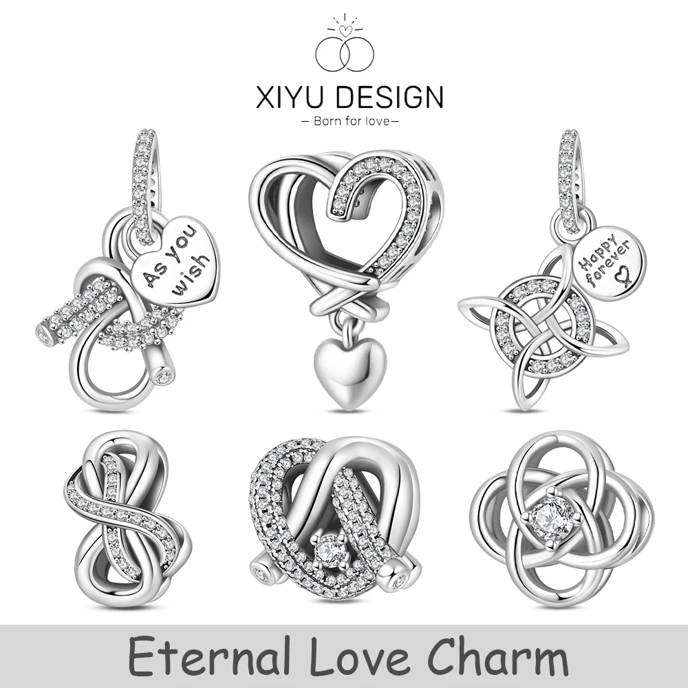 

Стерлингового серебра 925 пробы, бесконечные бусины любви, переплетенные линии, подвески, подходят для брендового браслета «сделай сам», женские ювелирные изделия, подарки на годовщину