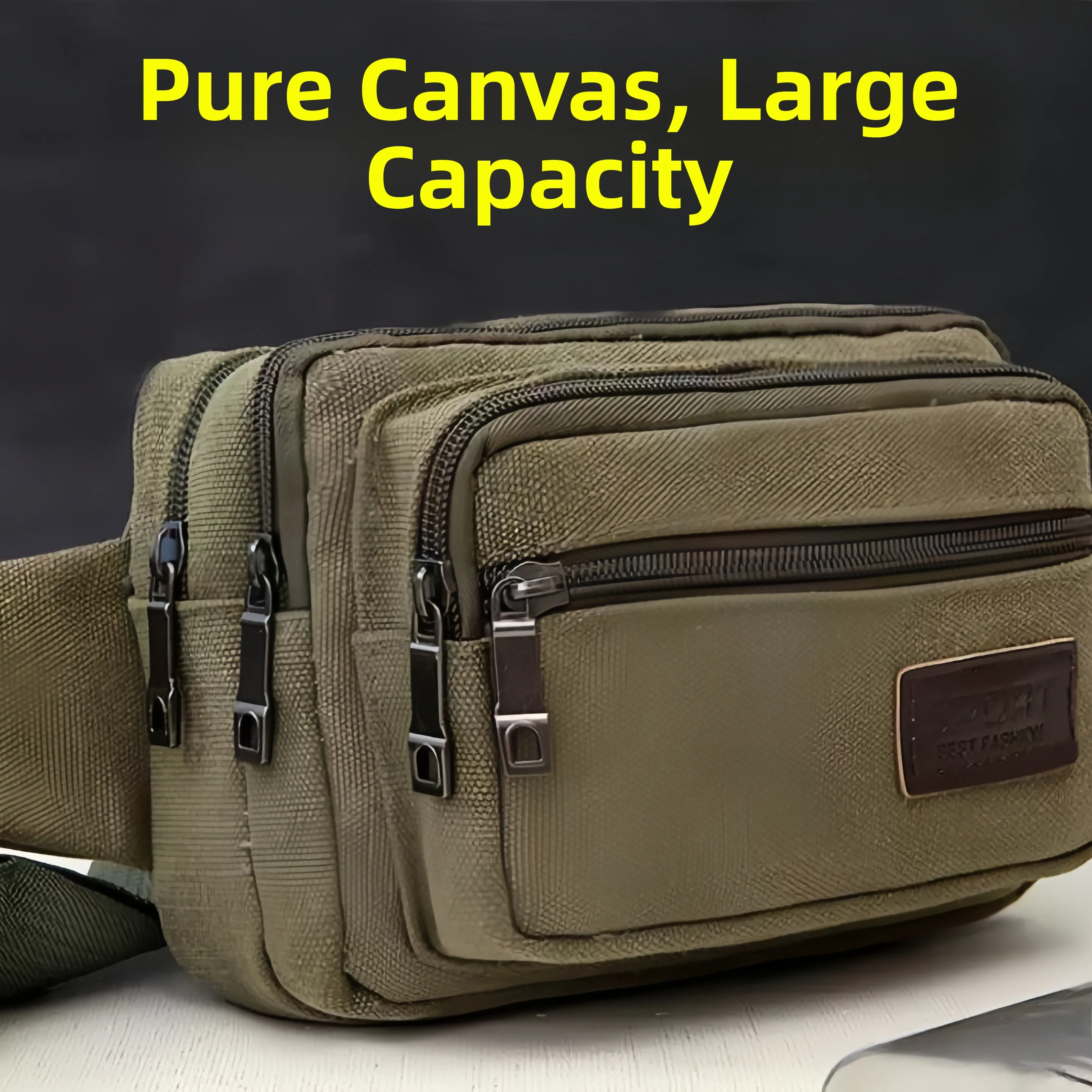 Large Capacity Pure Canvas Waist Bag Multi-Layer Chest Bag Unisex Sports Phone Bag Money Bag Casual Style Zipper Closure