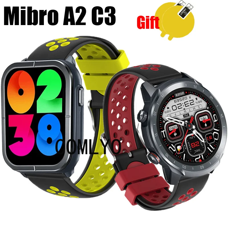 3in1 For Mibro A2 C3 Strap Silicone Soft Sports Band Belt Screen Protector Film