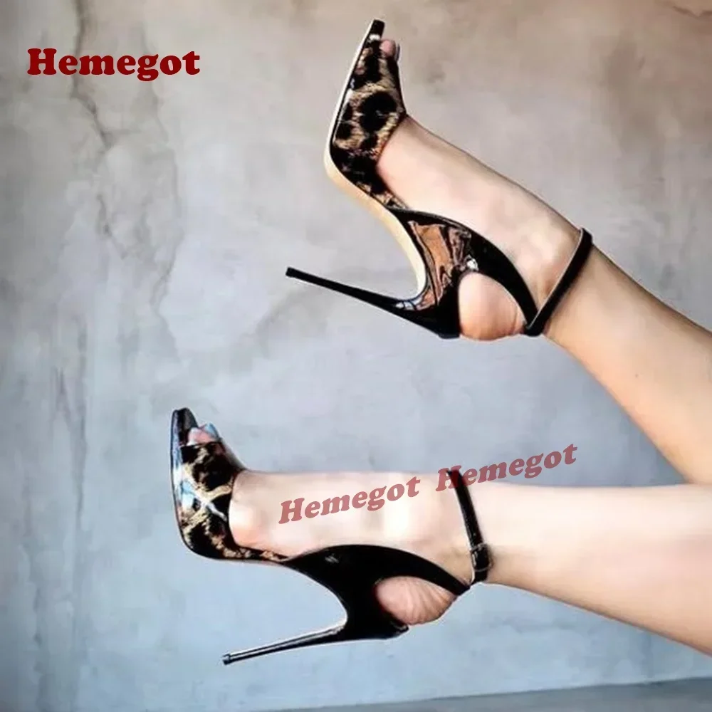 

Peep Toe Ankle Straps Stiletto Women's Sandals Leopard Slingback Buckled Sandals Thin High Heels 2025 New Summer Luxury Shoes