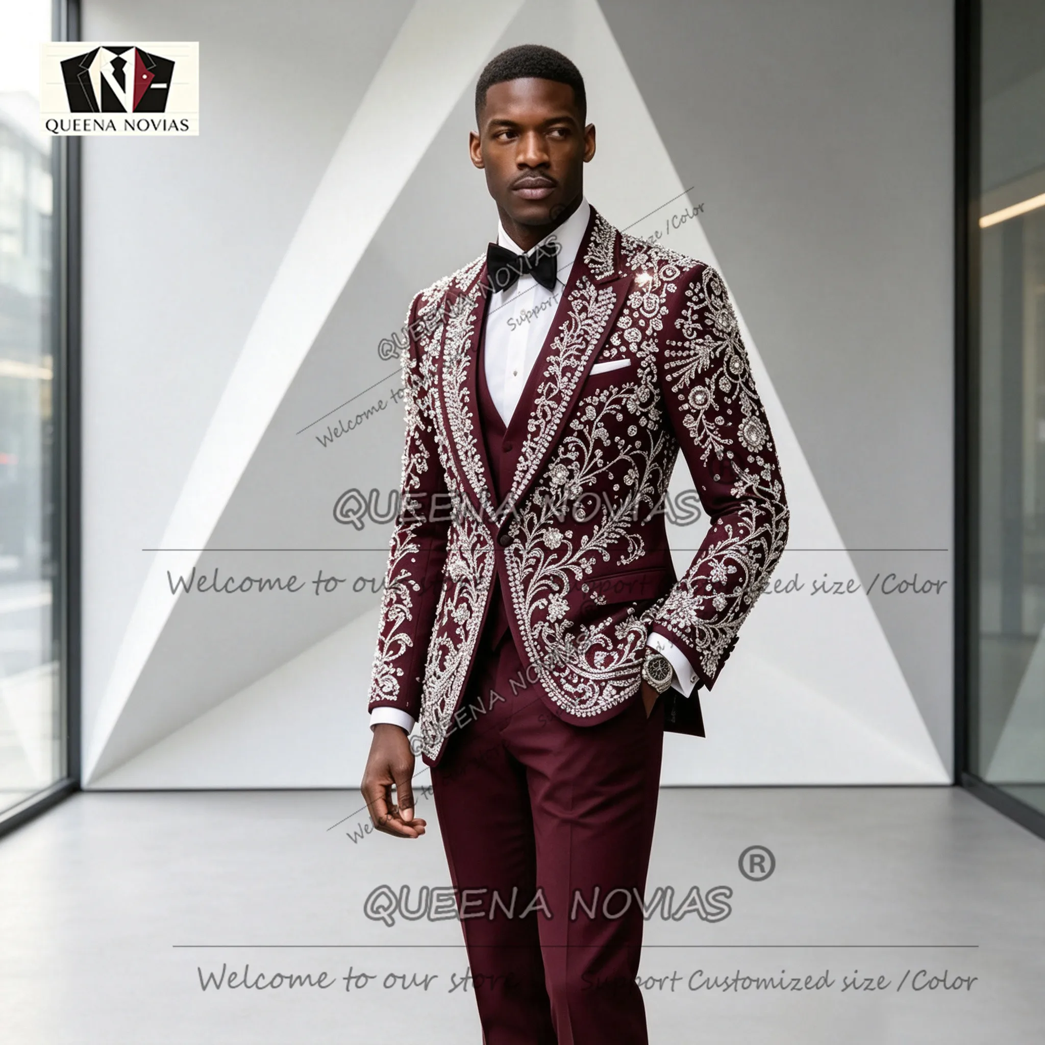 Attractive Suit Men 3 Piece Heavy Beadwork Sequined Groom Prom Blazer Customized Man Tuxedo Versatile Multi Occasion Ropa Hombre