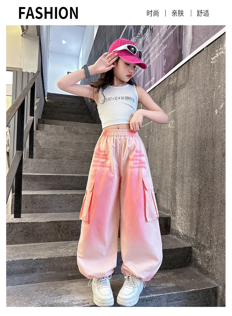 Kinder Y2K Neue Lässige Baumwoll-Cargohosen Gothic-Sprühdruck-Hosen Mädchen Mode Streetwear Unterteile Kinderbekleidung Jogginghosen – Detail 7
