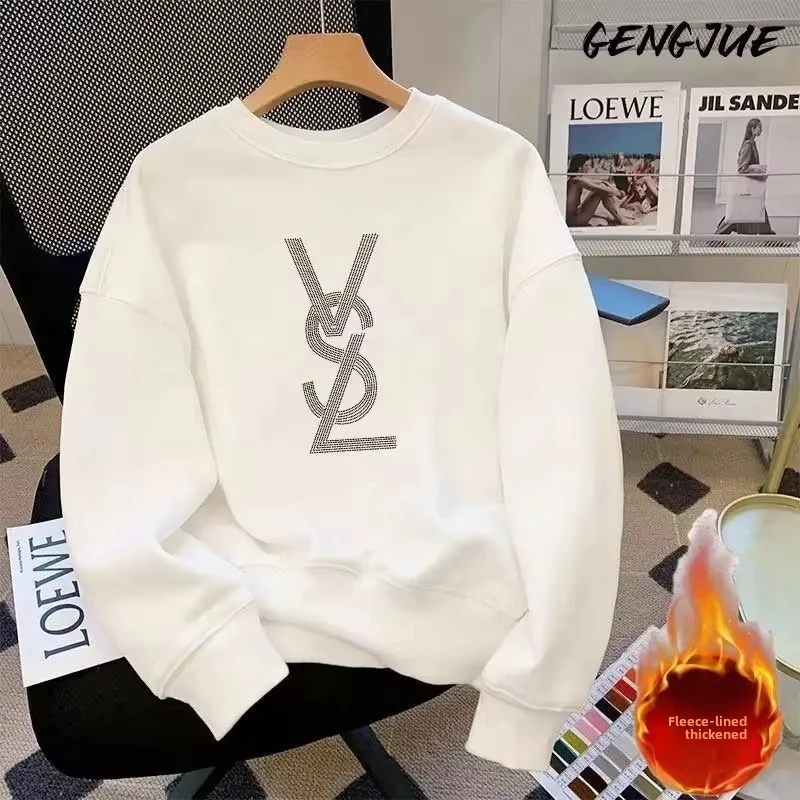 2025 nueva sudadera de algodón pesado con cuello redondo y forro polar para hombre, nuevo estilo, Jersey holgado a la moda, Top Otoño/Invierno