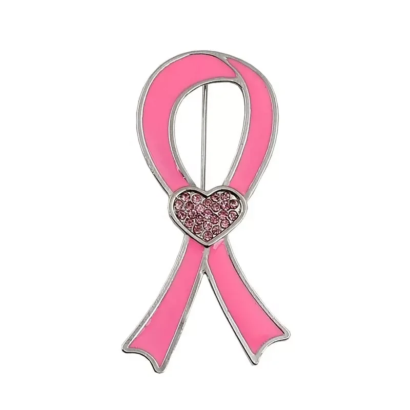 1pcs Wholesale Price Pink Enamel Rhinestone Ribbon Breast Cancer Brooch Pin For October