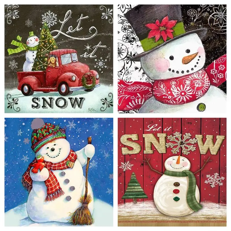 CHENISTORY Full Diamond Painting Frame Snowman Diamond Embroidery Gift For Adults Paint Kit Home Decors Art Winter Landscape