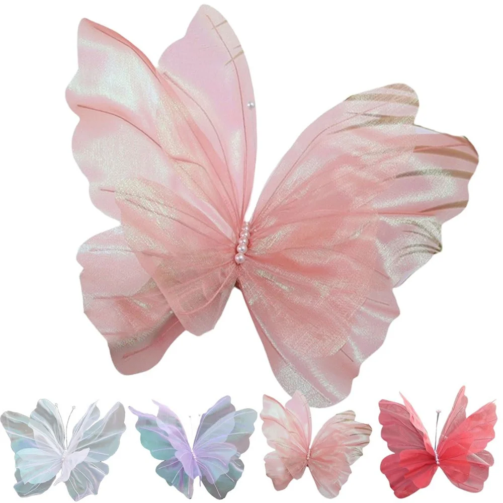 50cm Artificial Butterfly Gauze 3D Silk Yarn Butterfly Outdoor Display Giant Wedding Party Decoration Crafts Fake Butterfly
