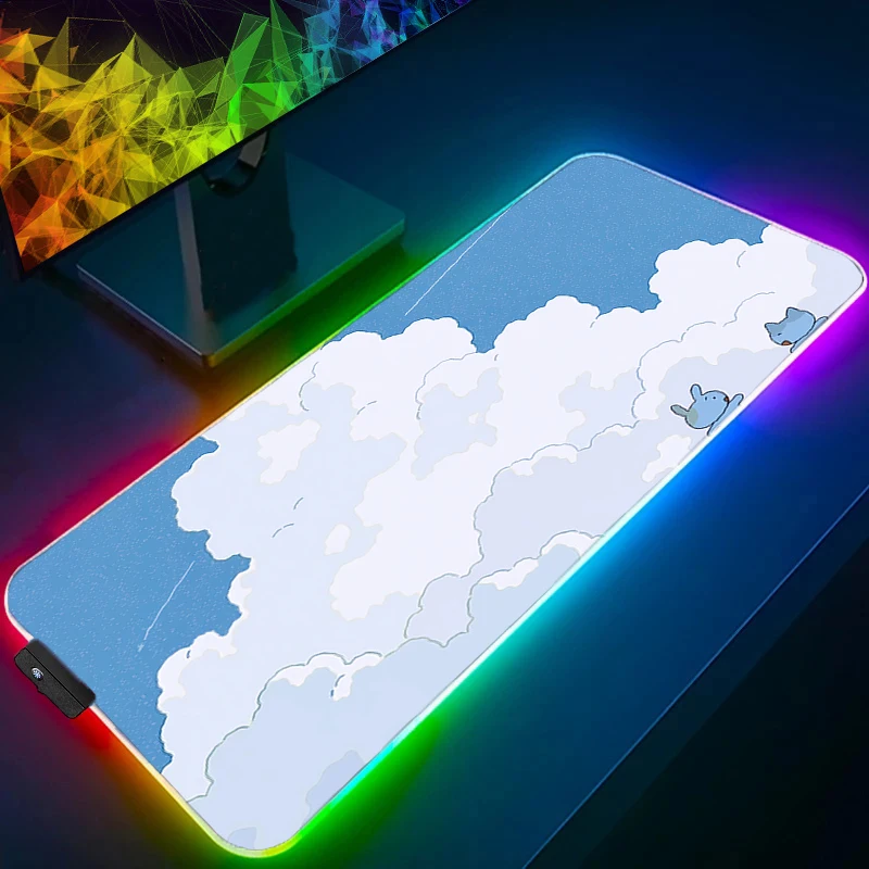 

Mouse Pad Gaming Accessories RGB PC Gamer Alfombrilla LED Computer Kawaii Bunny Desk Mat Laptop Varmilo Keyboard Pad Mousepad
