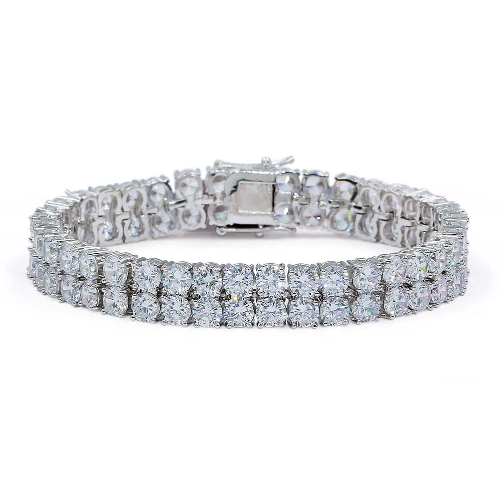 S925 Sterling Silver 2 Row CZ Stone Paved Tennis Link Chain Bracelets Women Men Hip Hop Bling Ice Out Rapper Jewelry