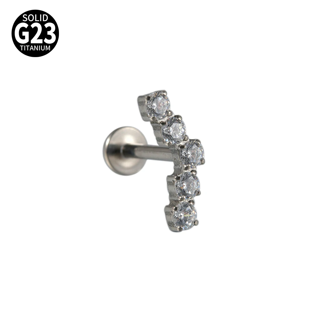G23 Solid Titanium CZ Flower Moon Cartilage Earring