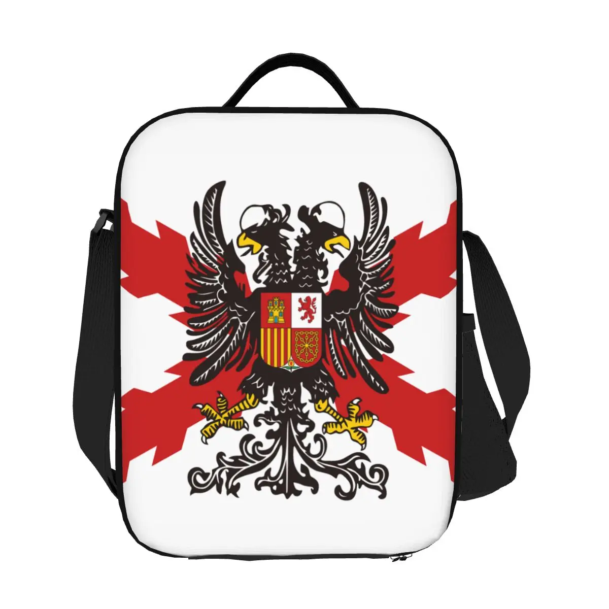 

Custom Spanish Legion Portable Lunch Box Women Waterproof Spain Burgundy Cross Cooler Thermal Food Insulated Lunch Bag Student