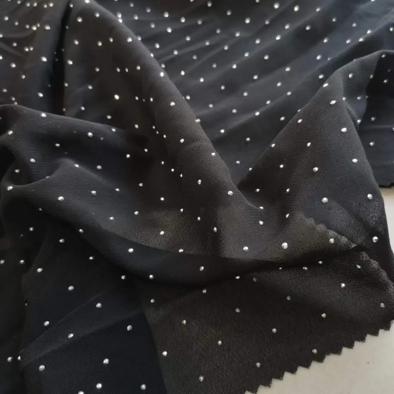 New Bling Full Silver Rhinestones Chiffon Fabric Chiffon Material for Dress Scarf