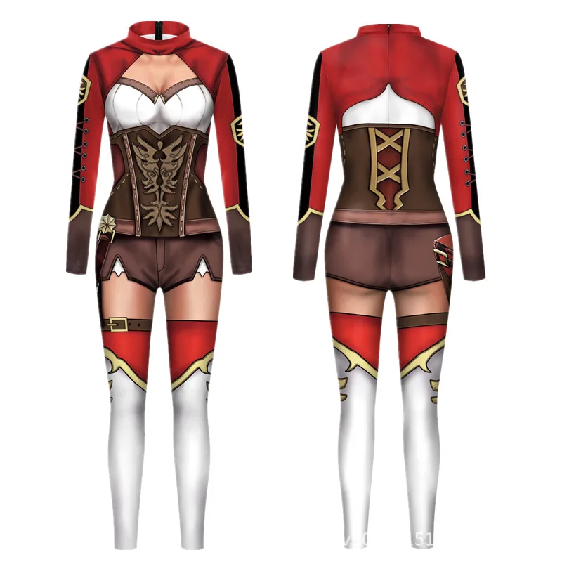 Halloween Sexy Damen Kostüm mit Digitaldruck, Karneval Bodysuit mit Reißverschluss, Party Cosplay Jumpsuit Outfit – Detail 26
